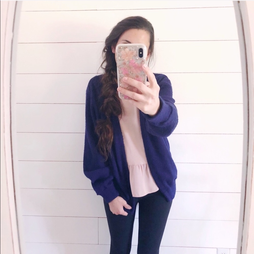 Cozy fuzzy cardigan navy blue in color for winter